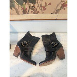 Frye Boots Womens Size 8.5M Black Andrea Mid Leather Buckle Stacked Heel Western